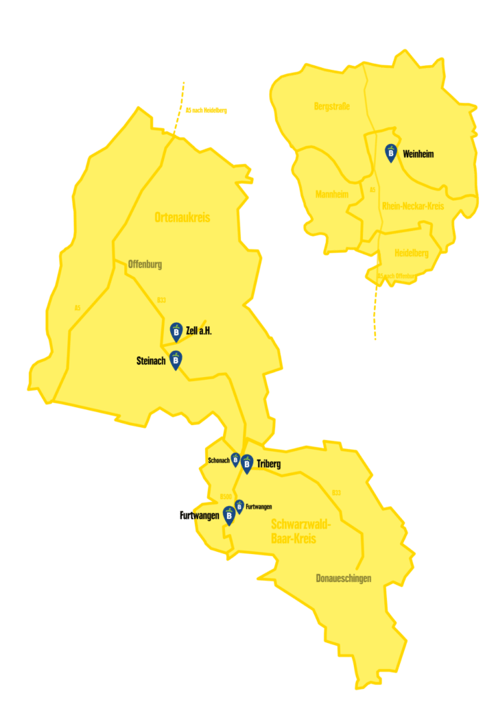 Übersichtskarte aller BRUDER-Filialen